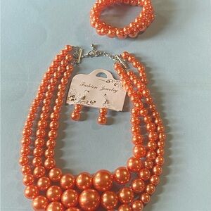 Orange, faux, pearl jewelry set